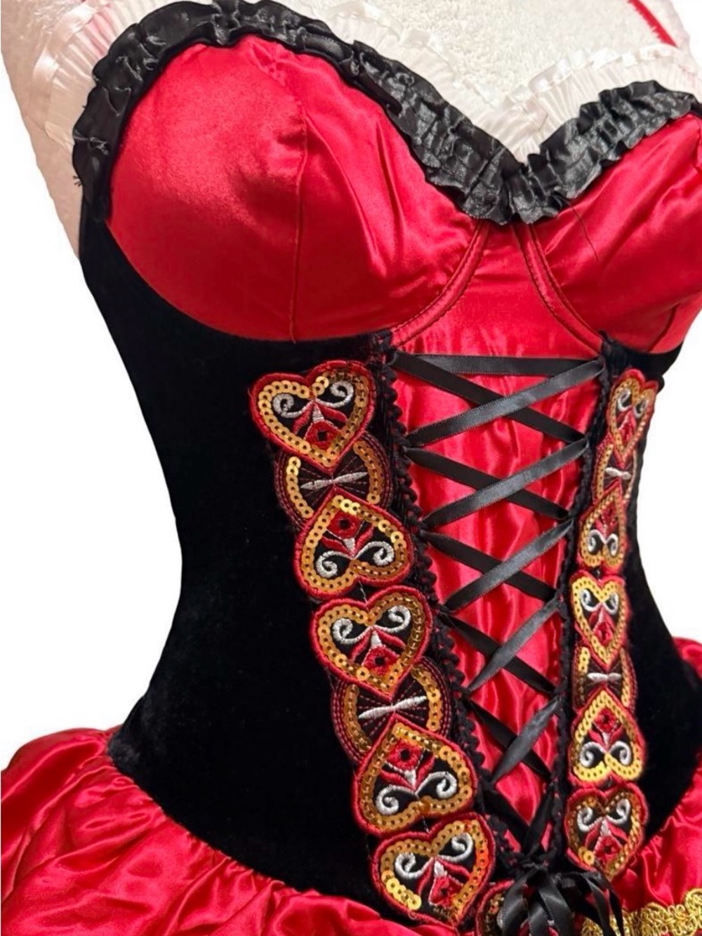 Spirit Red and Black Satin Velvet Lace-Up Corset Dress